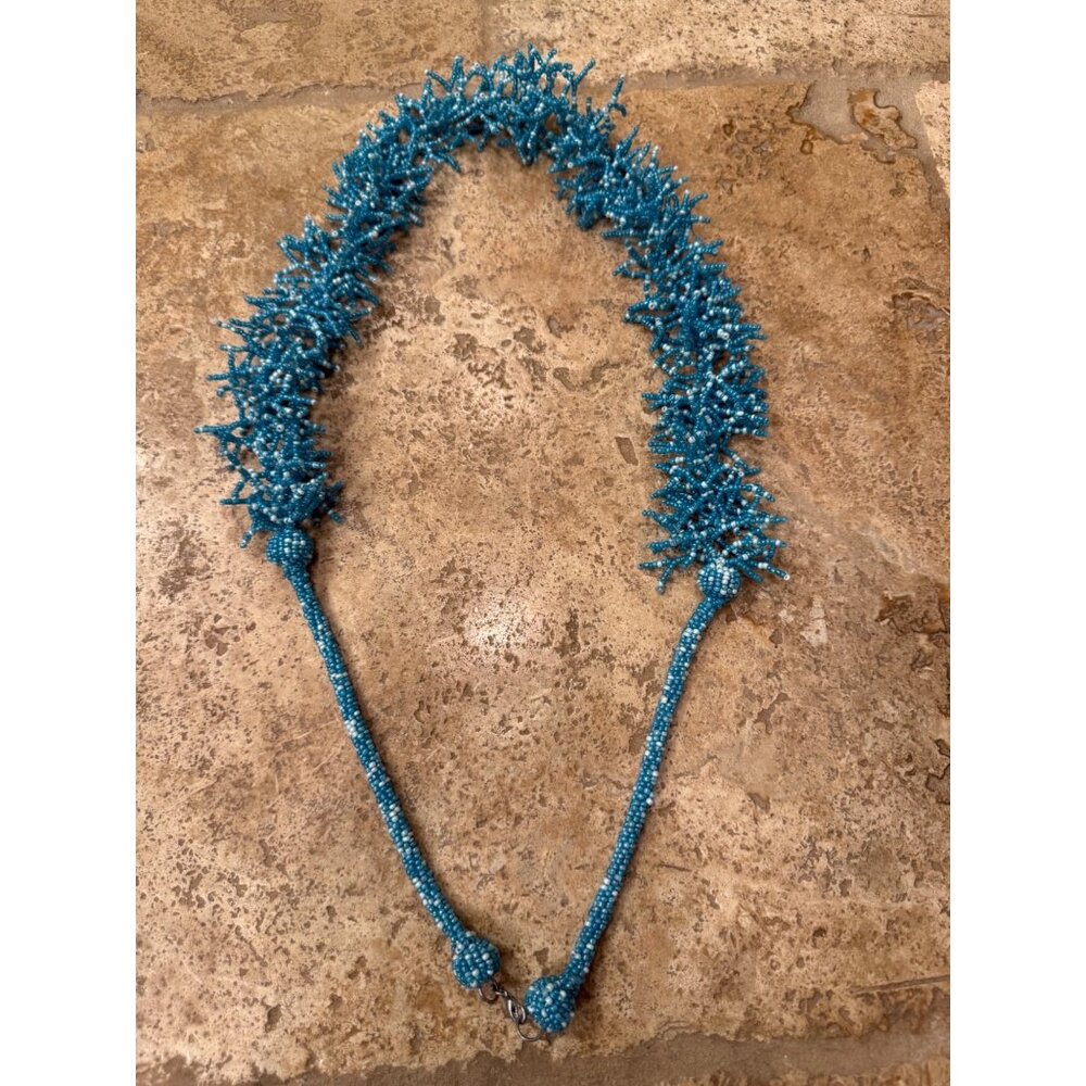 Handcrafted Blue Beaded Statement Necklace - image 4